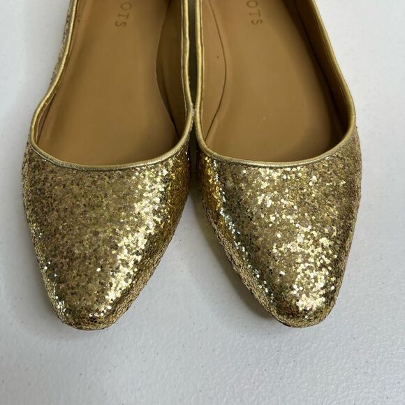 Talbots Gold Glitter Ballet Leather Flats Almond Toe Gold Heel Women Size 7.5 N - Picture 8 of 13